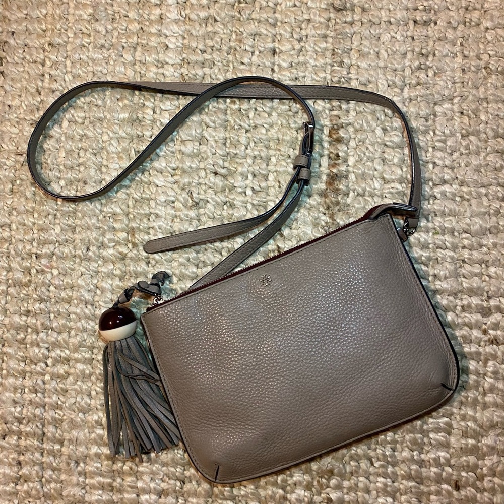 💯Tory Burch Crossbody Bag In Grey Leather